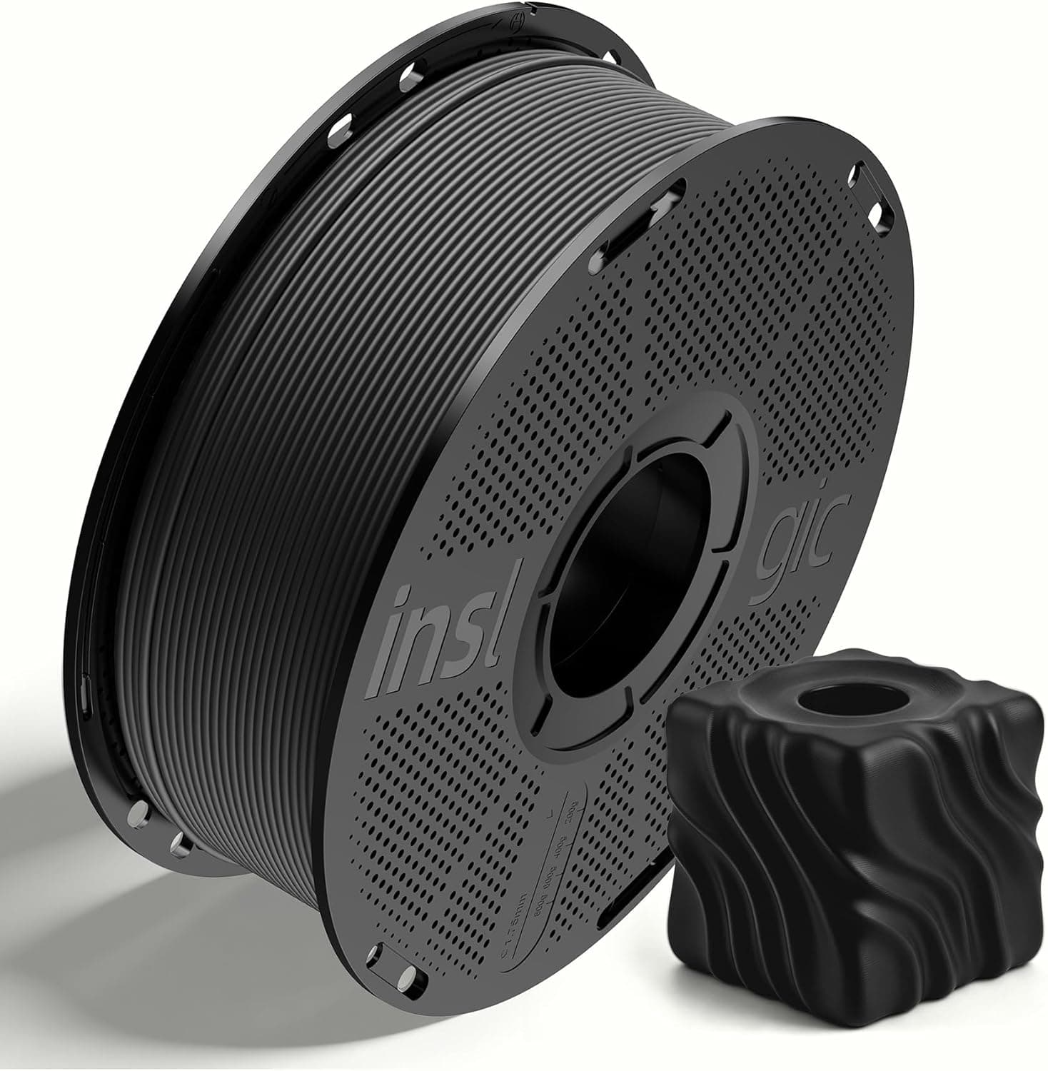 חוט PLA מט Inslogic בקוטר 1.75 מ"מ למדפסת תלת מימד, מרקם מט עדין ודיוק גבוה, דיוק מימדי +/- 0.02 מ"מ, סליל 1 ק"ג (2.2 ליברות), מתאים לרוב מדפסות FDM, שחור – Inslogic PLA