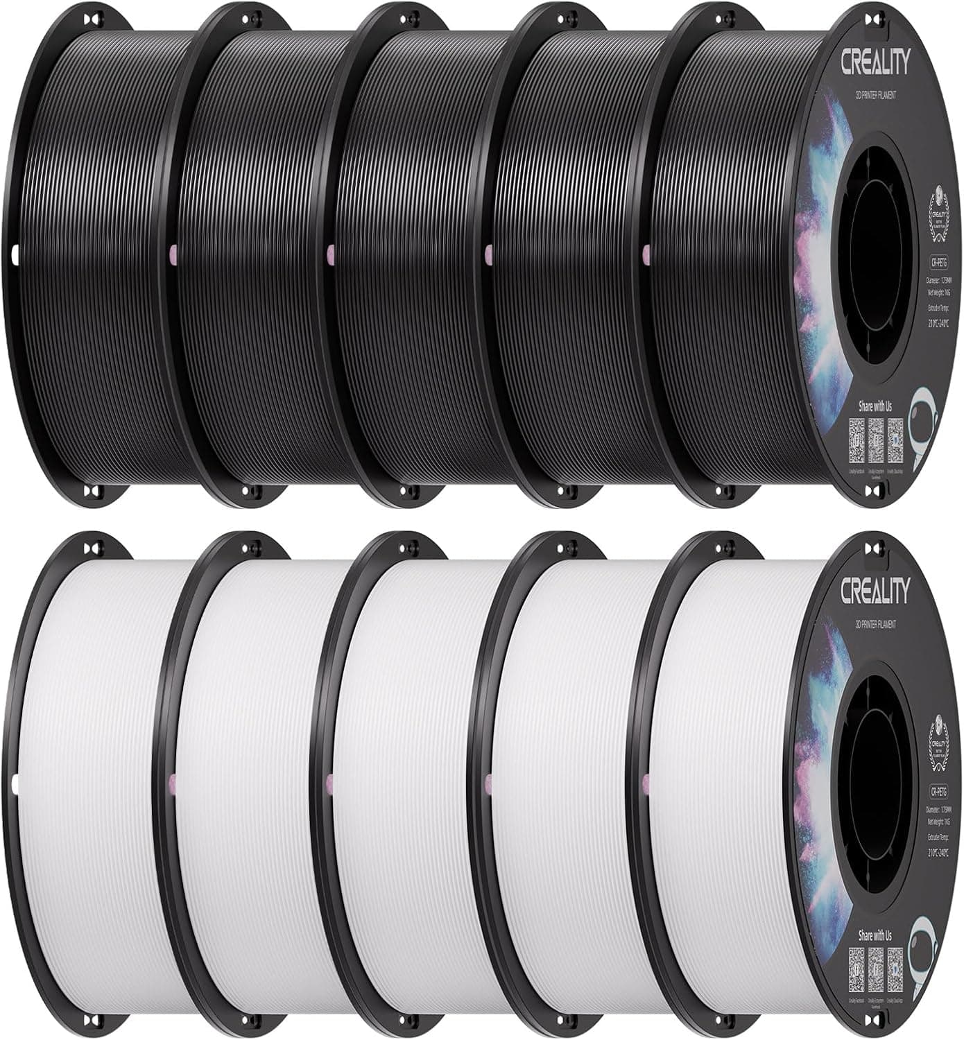 Creality 10 ק"ג חוט PETG 1.75 מ"מ שחור ולבן, חבילת חוטים למדפסת תלת מימד, קשיחות מצוינת, דיוק גבוה, חסר ריח, לא רעיל, עמיד בלחות, מבריק, דיוק +/- 0.02 מ"מ – Creality PETG